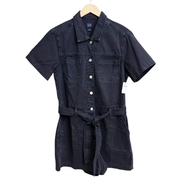 NWT Gap Denim Short Sleeve Utility Romper - Picture 2 of 6